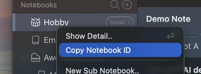 Copy Note ID in the context menu