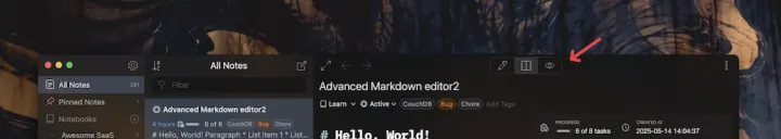 View mode buttons in the editor header