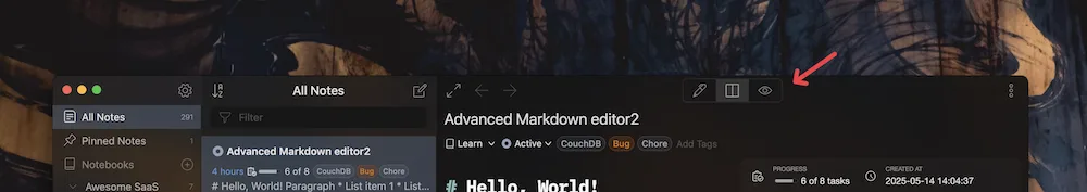 View mode buttons in the editor header