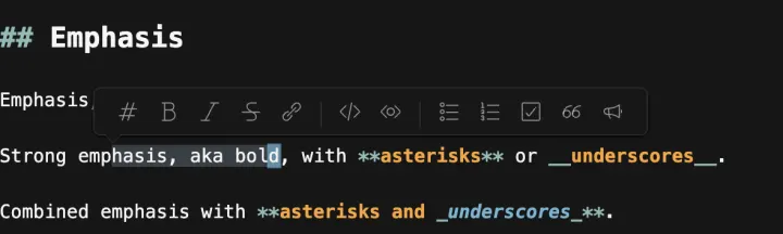 The floating toolbar above a text selection