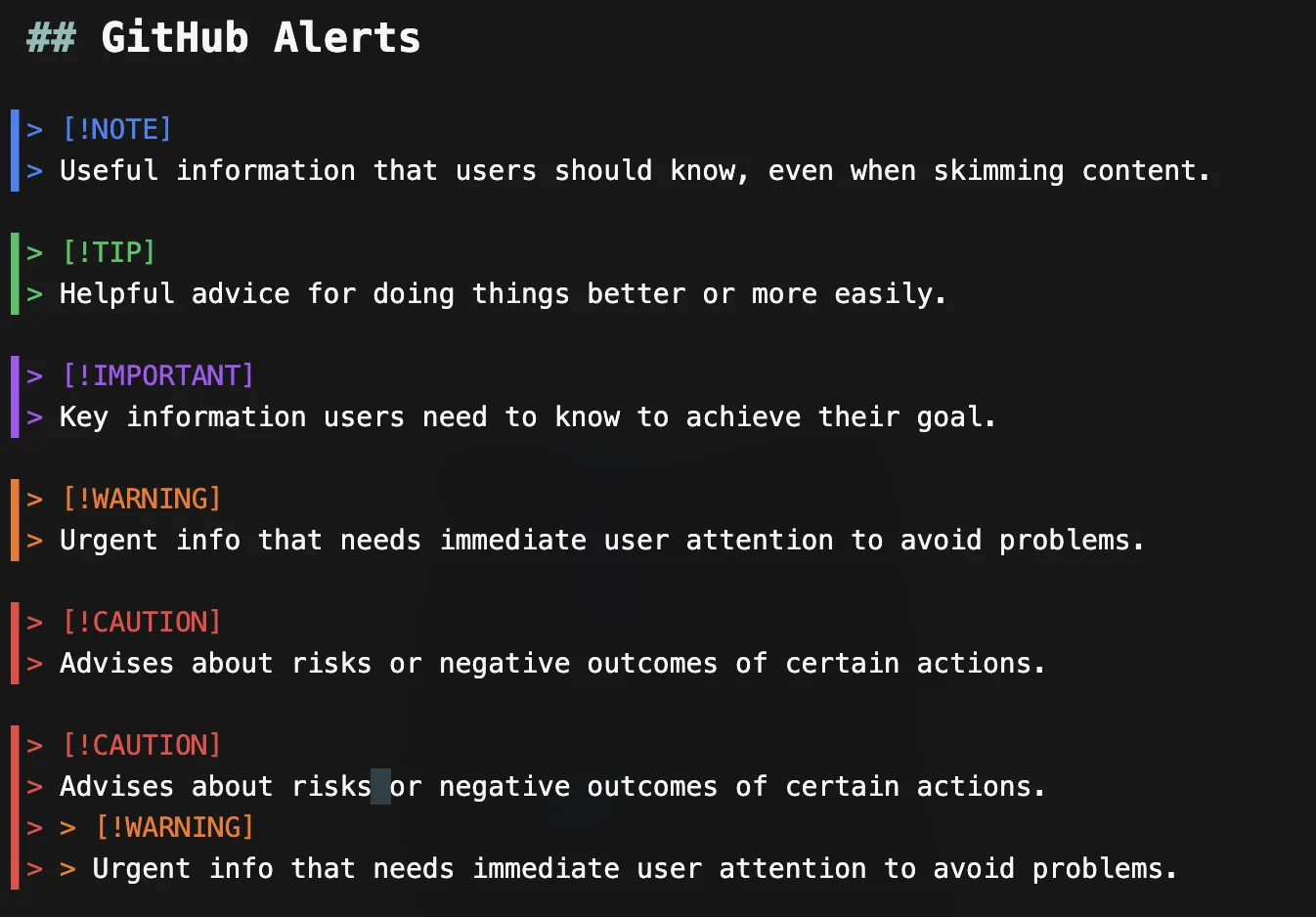 GitHub alerts highlighted in the editor