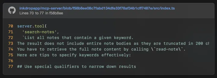 A GitHub code snippet rendered in the preview
