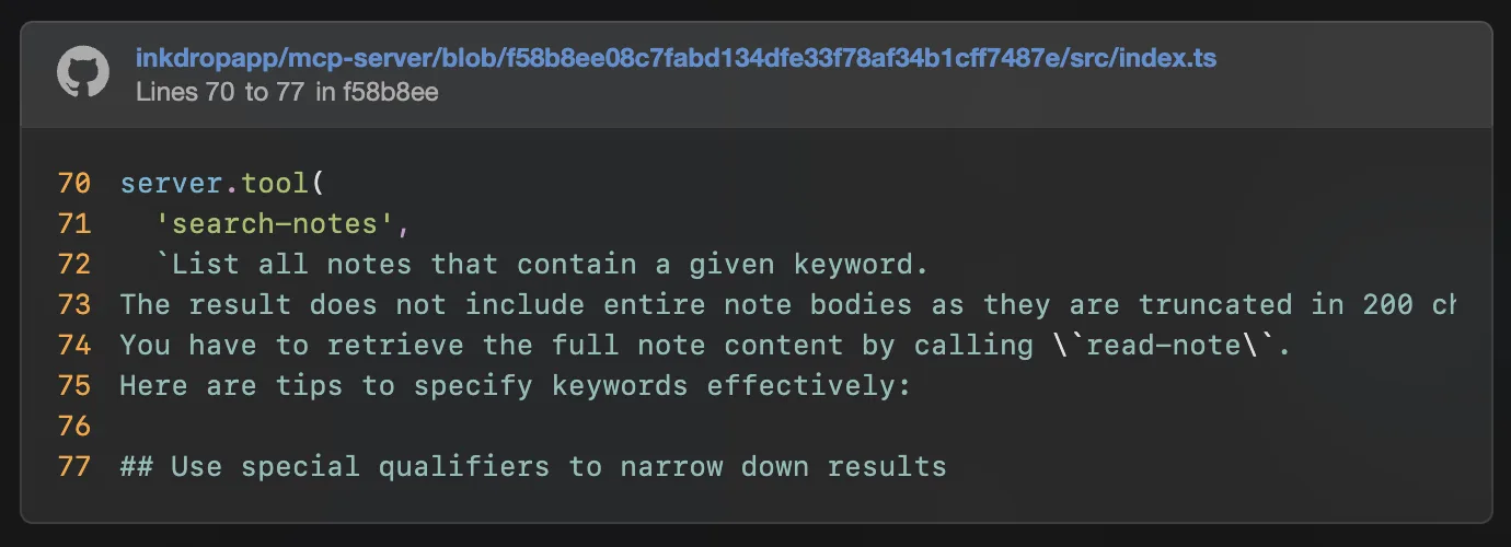 A GitHub code snippet rendered in the preview