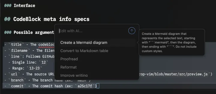 The inline AI assistant prompt
