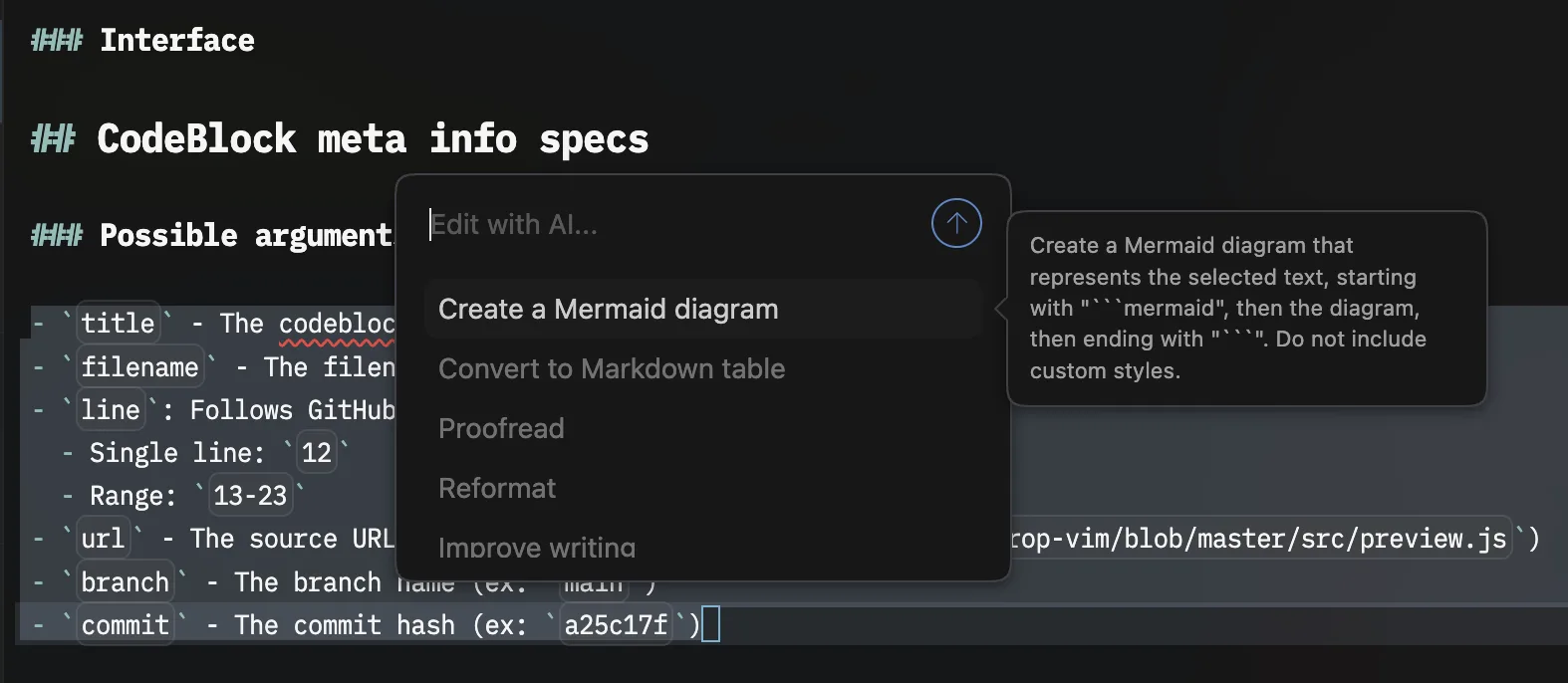 The inline AI assistant prompt