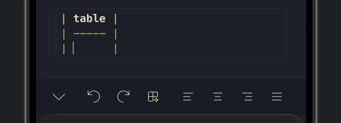 The table editing toolbar on mobile