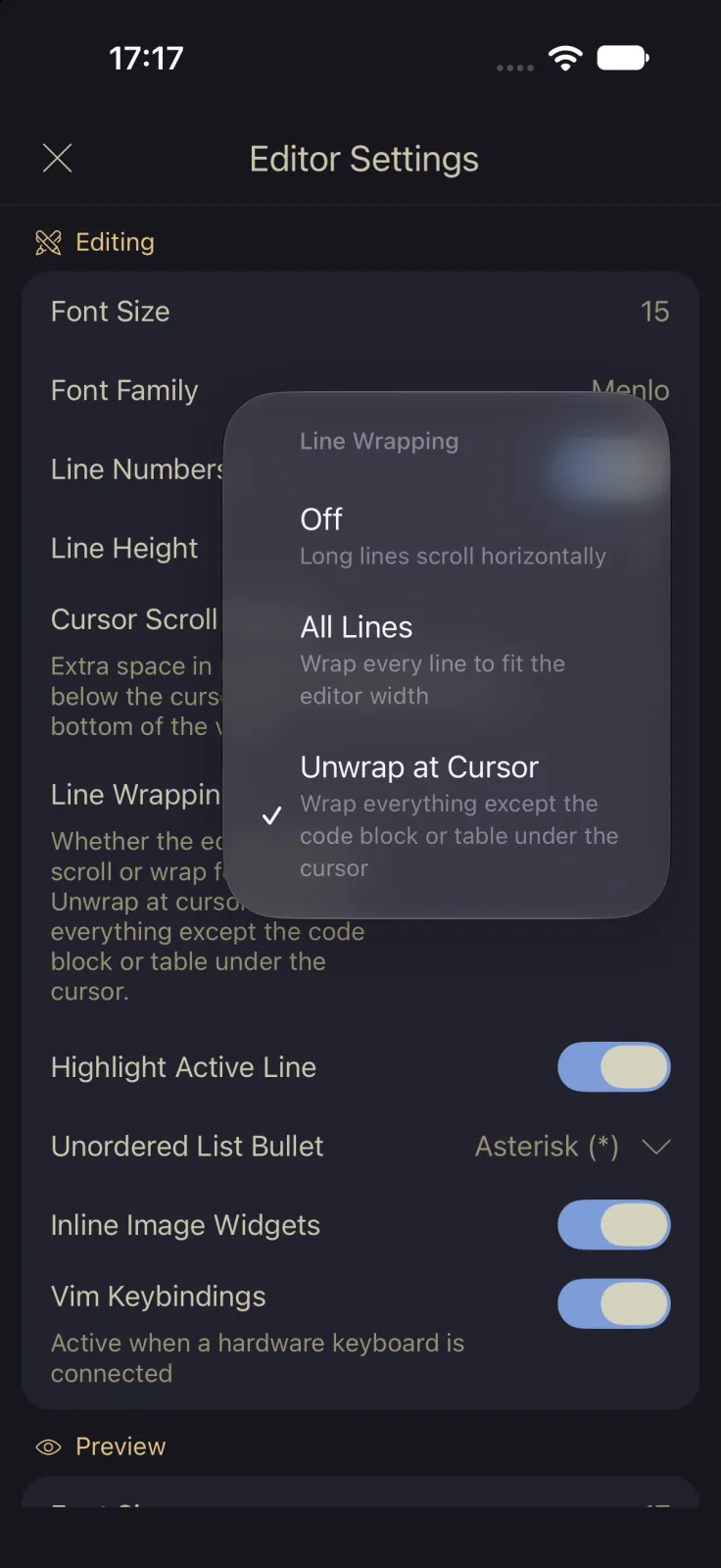 Line wrapping settings on mobile
