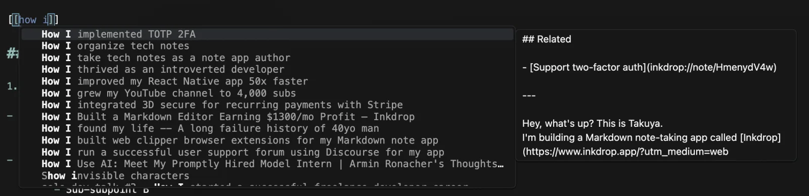 Note link suggestions with a preview